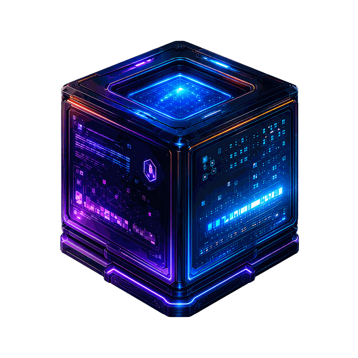 Isometric compute core rendered in the Zenith palette